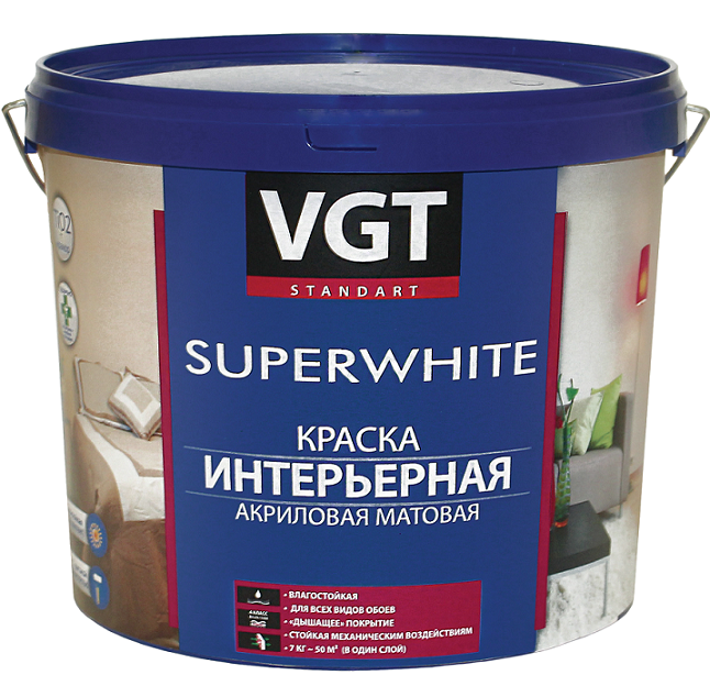 Краска интерьерная VGT ВД-АК-2180 супербелая 45 кг