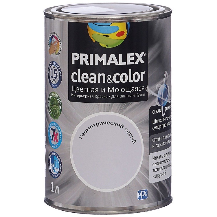Краска интерьерная Primalex Clean&Color Геометрический серый 1 л