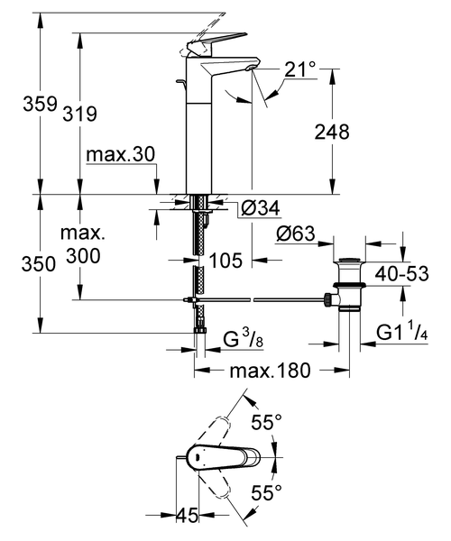 Смеситель для раковины Grohe Eurodisc Cosmopolitan 23055002