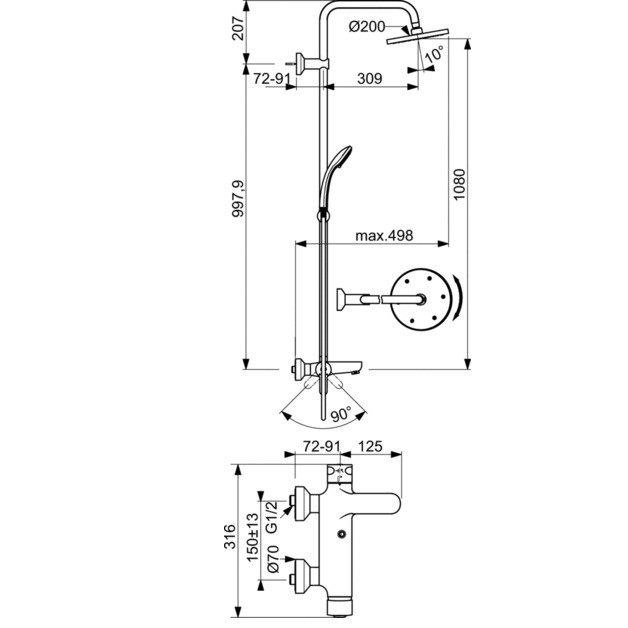Стойка душевая Ideal Standard Idealrain Eco B1097AA