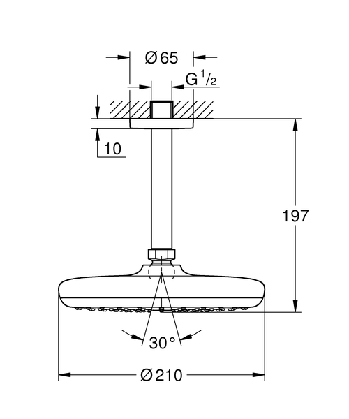 Верхний душ Grohe Tempesta 210 26414000 с душевым кронштейном