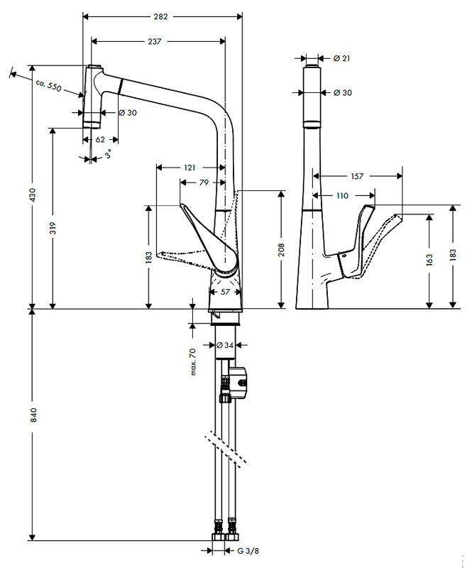 Смеситель для кухни Hansgrohe Metris Select 320 14820800 с выдвижным изливом