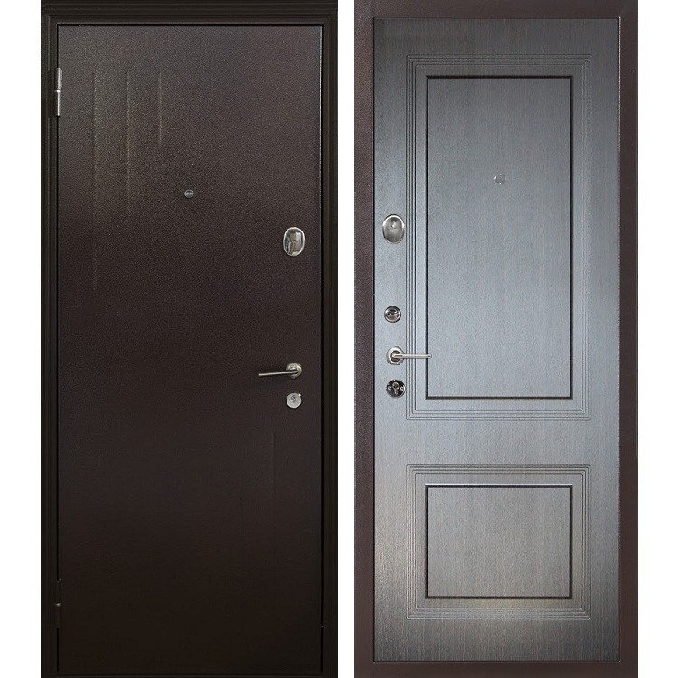 Дверь входная металлическая Меги 573 левая 2050х870 мм снаружи металл Медный антик внутри МДФ 1864 Венге