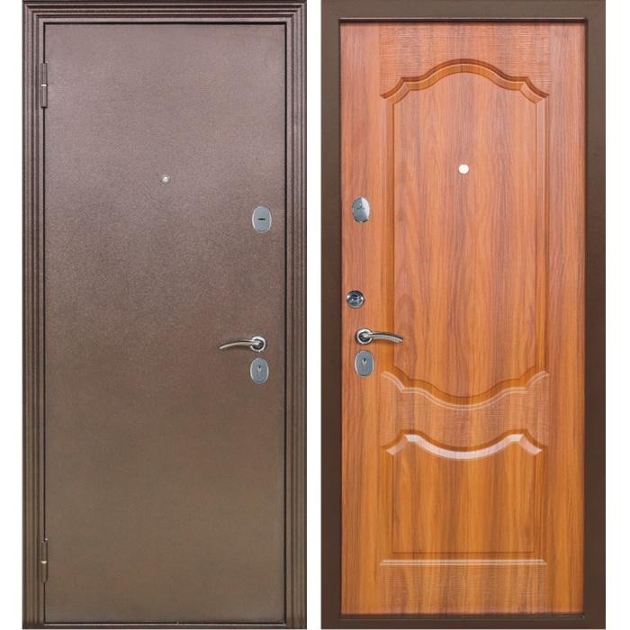 Дверь входная металлическая Меги 592 левая 2050х970 мм снаружи металл Медный антик внутри МДФ 1022 Итальянский орех 