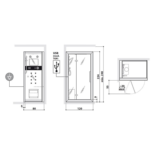 Душевая кабина Jacuzzi Frame 120 Top 1200х800х2240 мм