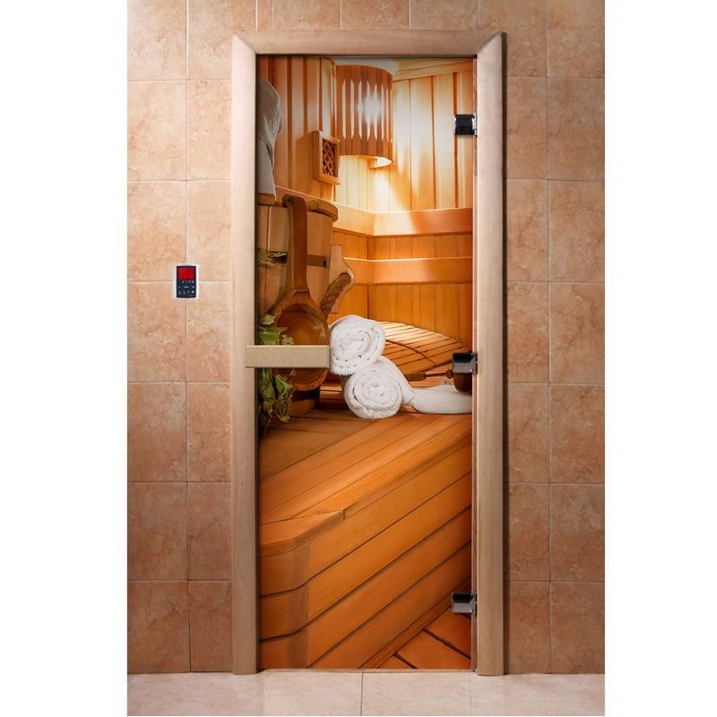 Дверь для сауны стеклянная Doorwood Фотопечать A032 700х1900 мм