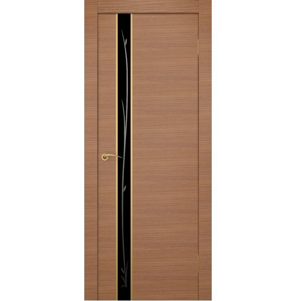 Дверное полотно Ростра Маэстро экошпон Американский орех стекло черное 2000х900 мм
