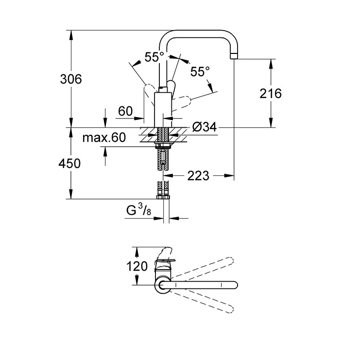 Смеситель для кухни Grohe Eurodisc Cosmopolitan 32259002