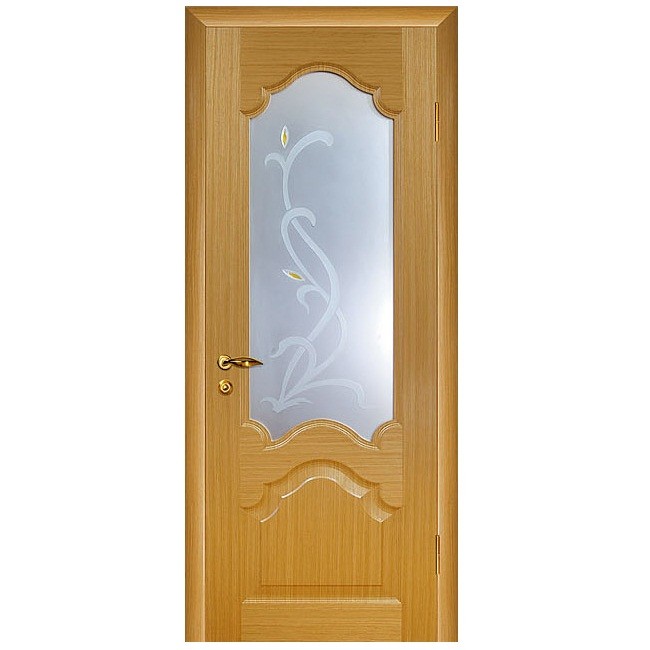 Дверное полотно Мариам Кардинал шпон Светлый дуб стекло сатинат художественный рисунок 2000х600 мм