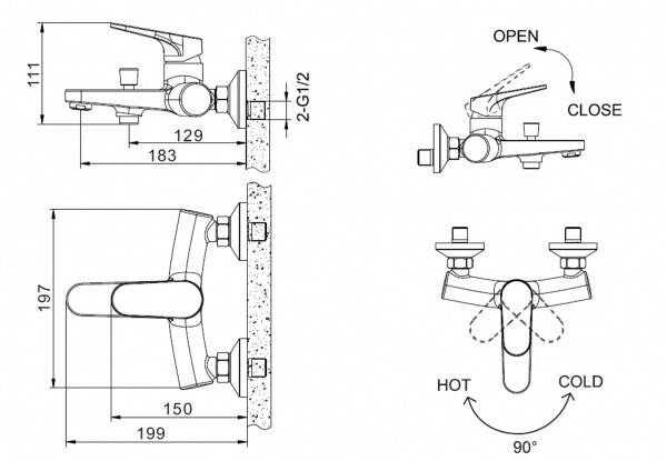 Смеситель для ванны Bravat Eler F6191238CP-01-RUS