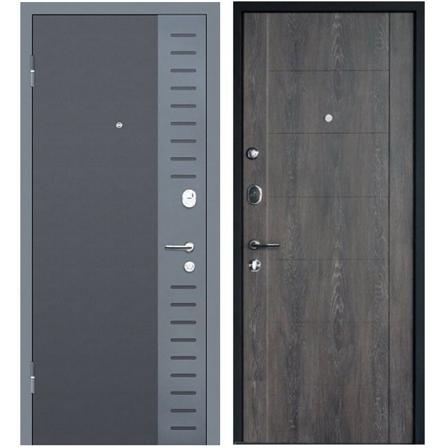 Дверь входная металлическая МеталЮр М28 левая 2050х860 мм снаружи металл Черный бархат внутри МДФ Дуб шале графит