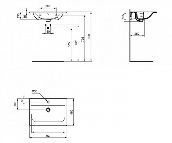 Раковина Ideal Standard Connect Air E027901 840x460 мм