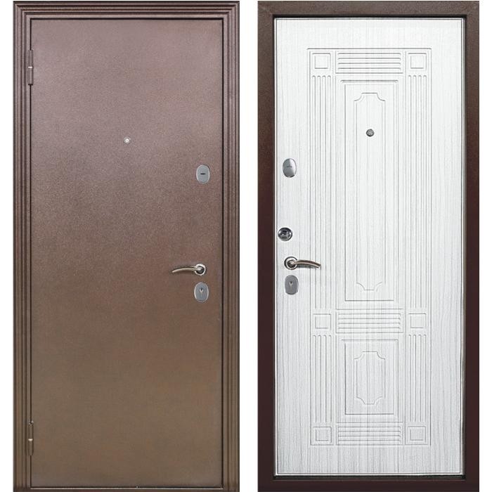 Дверь входная металлическая Меги 541 левая 2050х870 мм снаружи металл Медный антик внутри МДФ Беленый дуб 