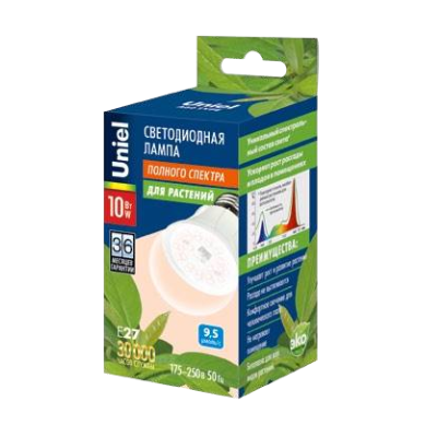 Светодиодная лампа Uniel LED-A60-10W/SPFR/E27/CL PLP01WH полного спектра для растений 