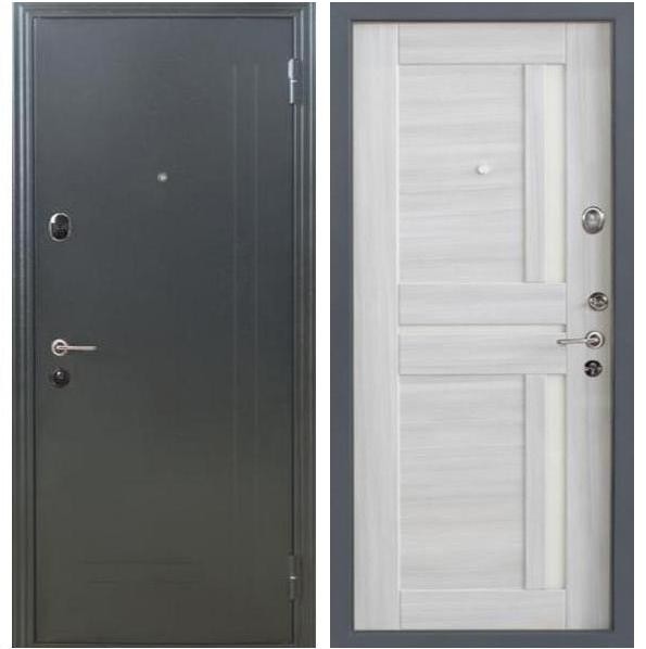 Дверь входная металлическая Меги 573 правая 2050х870 мм снаружи металл Серебро на черном внутри МДФ 0545 С Беленый дуб