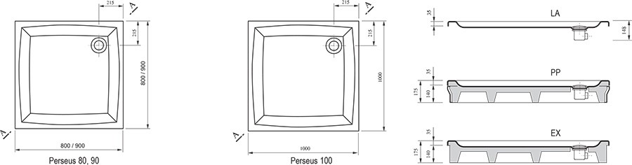 Поддон душевой Ravak Perseus-100 PP квадратный 1000x1000х175 мм