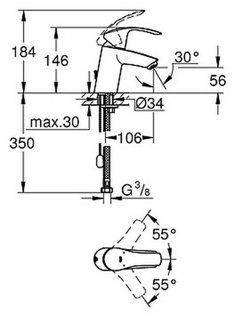 Смеситель для раковины Grohe Eurosmart 33188002