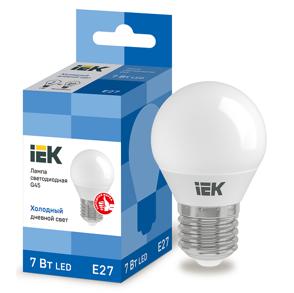 Лампа светодиодная IEK Eco G45 7W Е27 6500К 