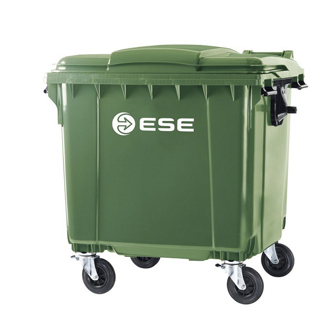 Контейнер пластиковый для мусора Ese с плоской крышкой 1100 л зеленый
