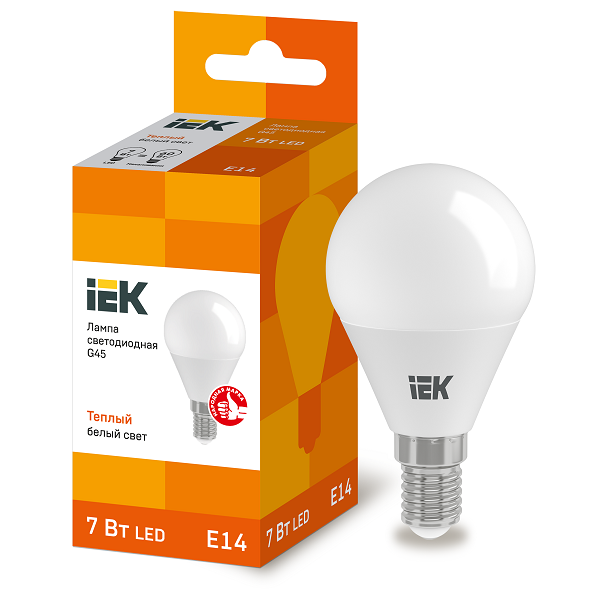 Лампа светодиодная IEK Eco G45 7W Е14 3000К 