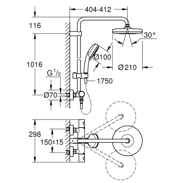 Стойка душевая Grohe Tempesta Cosmopolitan 210 27922001 с термостатом