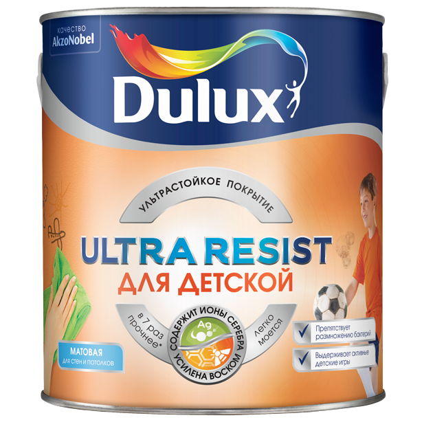 Краска Dulux Ultra Resist для детской база BC матовая 2,25 л