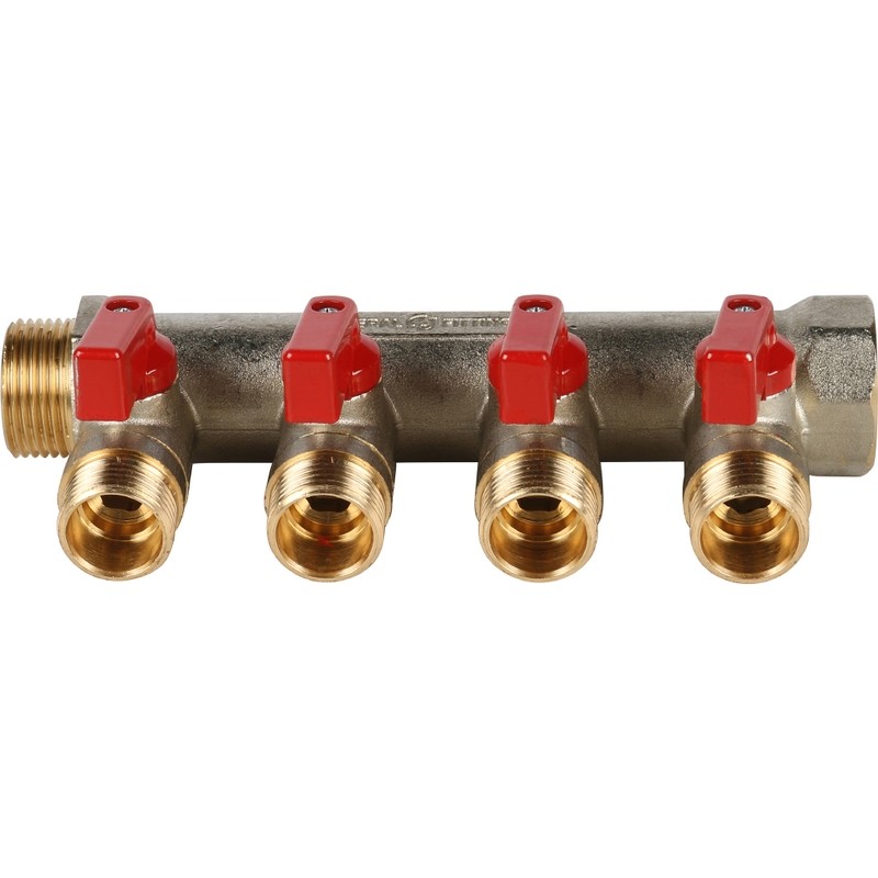 Коллектор с шаровыми кранами Stout SMB 6200 341204 на 4 выхода 1/2 дюйма 