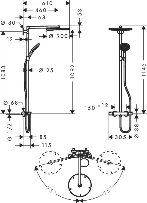 Термостат для душа Hansgrohe Raindance Select S 300 Showerpipe 27114000