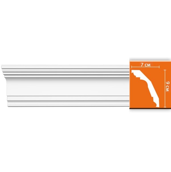 Плинтус потолочный полиуретановый Decomaster 96804 2400х70х90 мм