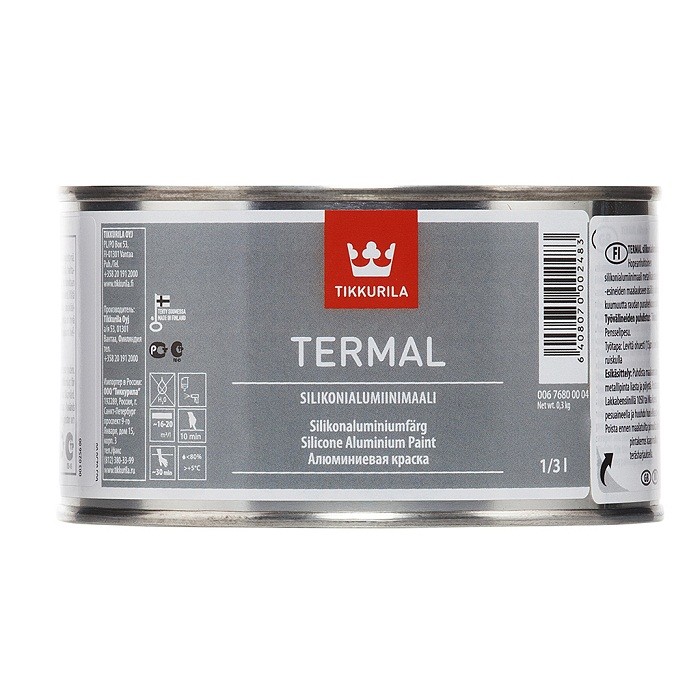 Краска термостойкая Tikkurila Termal полуматовая алюминиевая 0,33 л