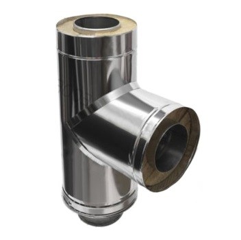 Сэндвич тройник для дымохода нержавеющая сталь Eco Flue двухконтурный 1 мм D200х115 мм угол 90 градусов