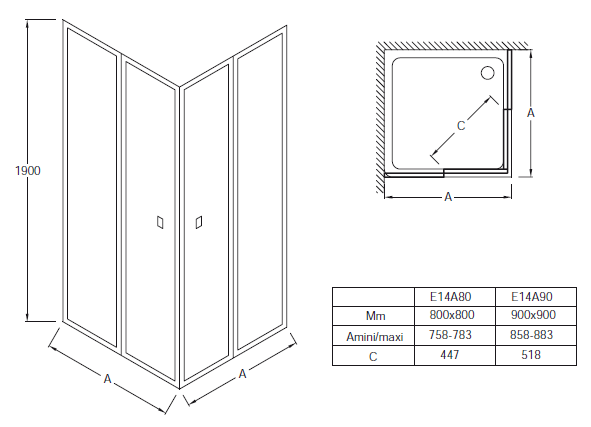 Душевое ограждение Jacob Delafon Serenity E14A80-GA 1900х800х800 мм прозрачное
