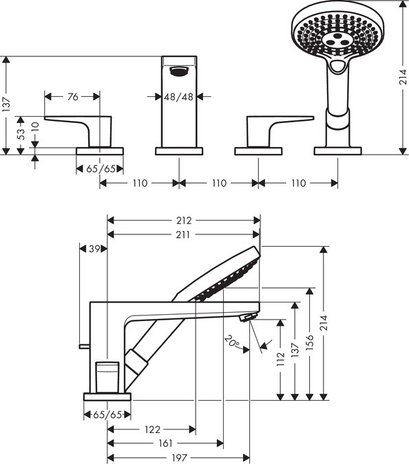 Смеситель на борт ванны Hansgrohe Metropol 32552000