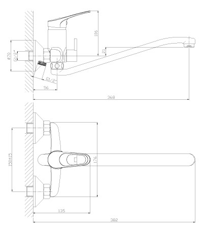 Смеситель для ванны Rossinka B35-34 с S-образным изливом