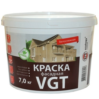 Краска фасадная VGT ВД-АК-1180 белоснежная 7 кг