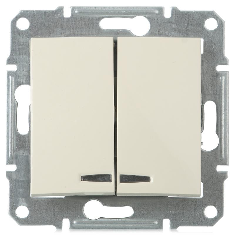 Механизм выключателя Schneider Electric Sedna SDN0300347 двухклавишный с синим индикатором бежевый 