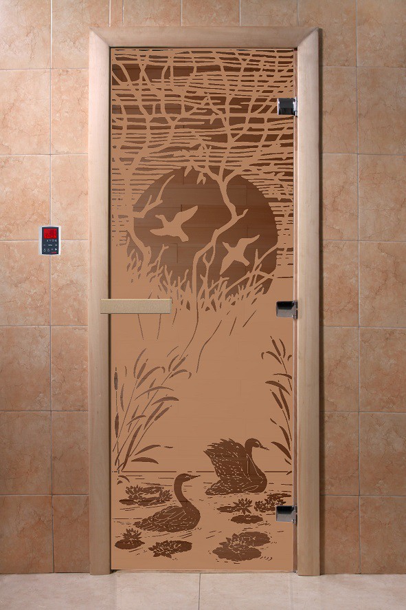 Дверь для сауны стеклянная Doorwood DW00951 Лебединое озеро бронза матовая 700х1900 мм