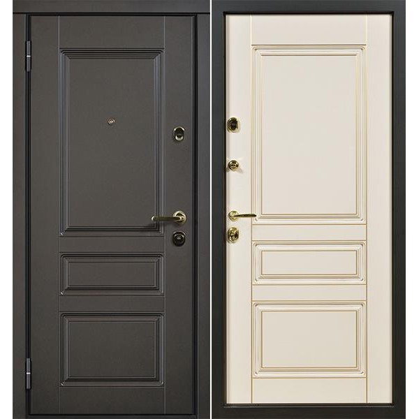 Дверь входная металлическая Сталлер Сорренто левая 2050х960 мм снаружи МДФ эмаль серо-черная внутри МДФ эмаль Слоновая кость