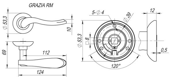 Ручка дверная Fuaro Grazia RM AB/GP-7 бронза/золото