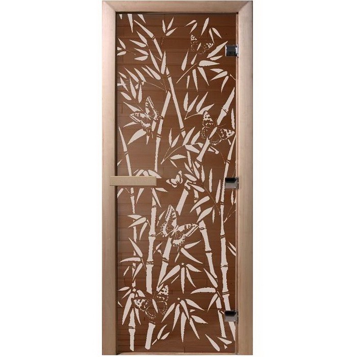 Дверь для сауны стеклянная Doorwood DW00056 Бамбук и бабочки бронза 800х2000 мм