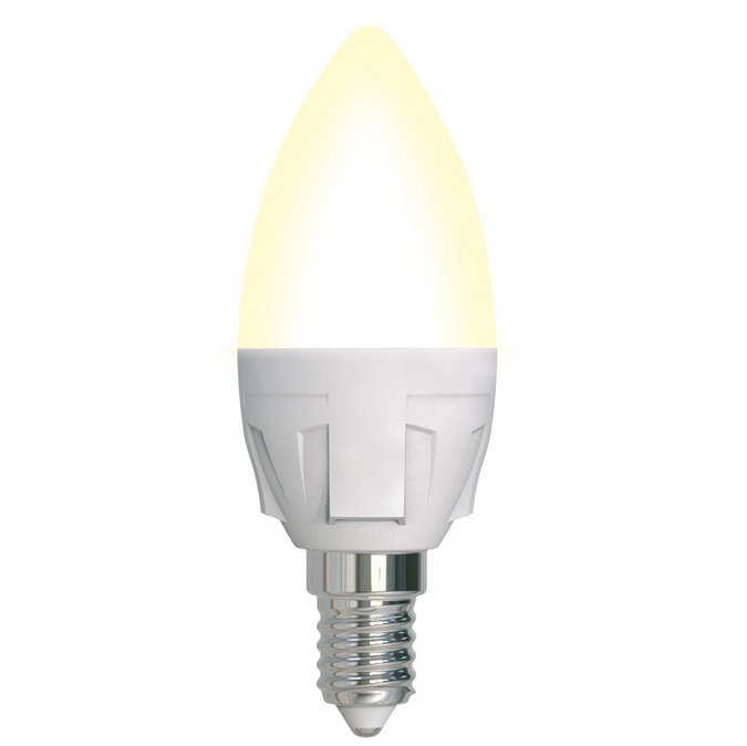 Лампа светодиодная Uniel Яркая LED-C37 7W/3000K/E14/FR/DIM PLP01WH диммируемая матовая 3000K