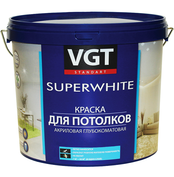 Краска для потолков VGT ВД-АК-2180 супербелая 3 кг