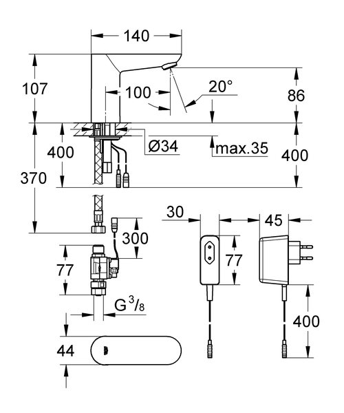 Вентиль для раковины сенсорный Grohe Euroeco Cosmopolitan E 36269000