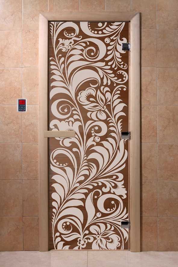 Дверь для сауны стеклянная Doorwood DW01211 Хохлома бронза 700х1900 мм