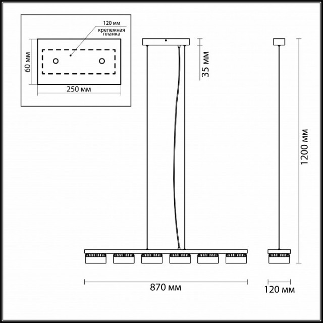 Светильник подвесной светодиодный Odeon Light Vivace 3818/60L черный c коньячным 6х10W 220V