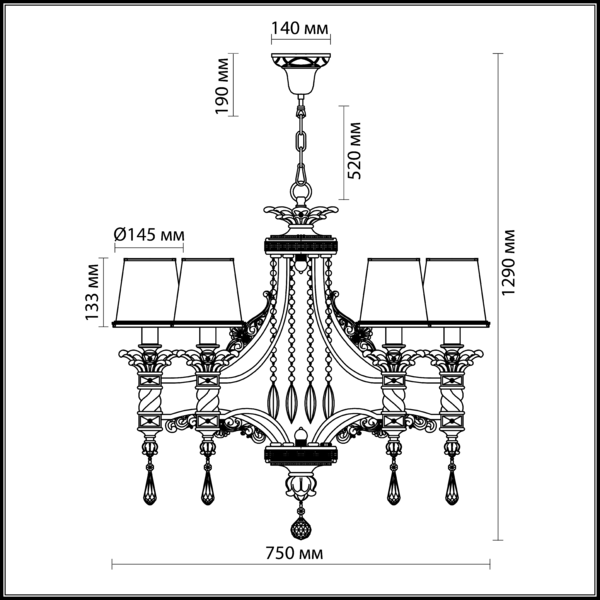 Люстра подвесная Odeon Light Peta 2803/6 золото E14 6х60W 220V