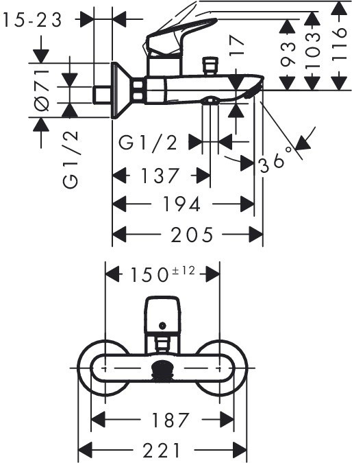 Смеситель для ванны Hansgrohe Logis Monotrou 71401000
