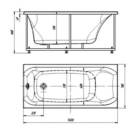 Ванна акриловая с гидромассажем Aquatek Альфа 140х70 см плоские форсунки