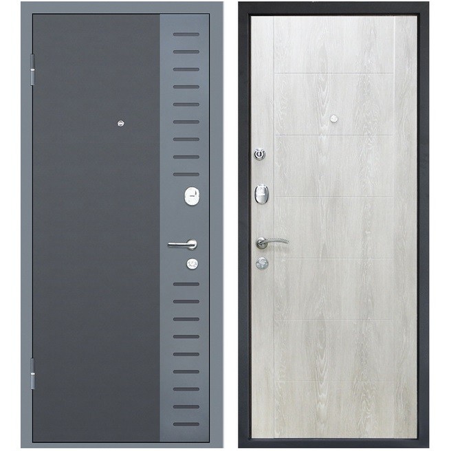 Дверь входная металлическая МеталЮр М28 левая 2050х960 мм снаружи металл Черный бархат внутри МДФ Дуб шале снежный