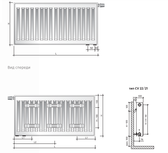 Радиатор панельный Royal Thermo Ventil Compact VC22 700х300х100 мм